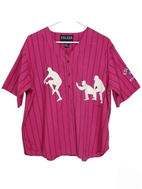 2470 * Esleep Vintage Oversized Pajama Top Magenta Baseball Print Size L 90s